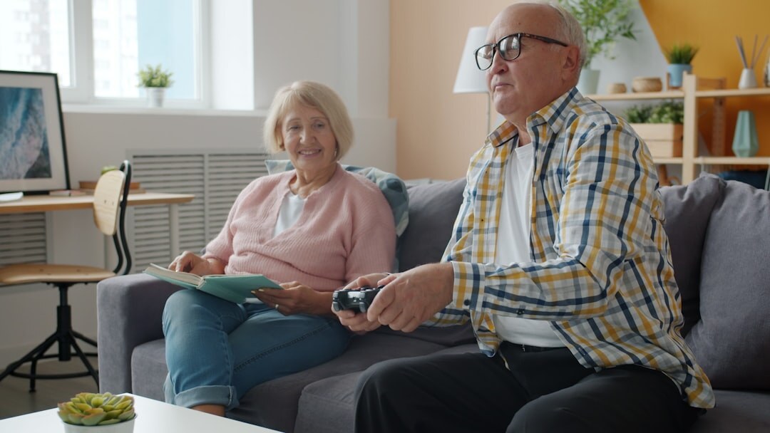 senior couple in cozy living room