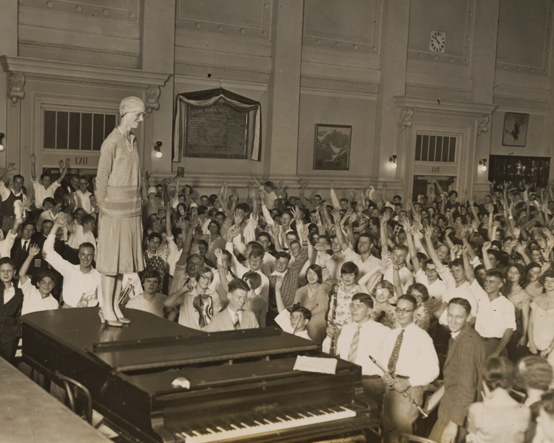 Choir of seniors singing together in a community hall